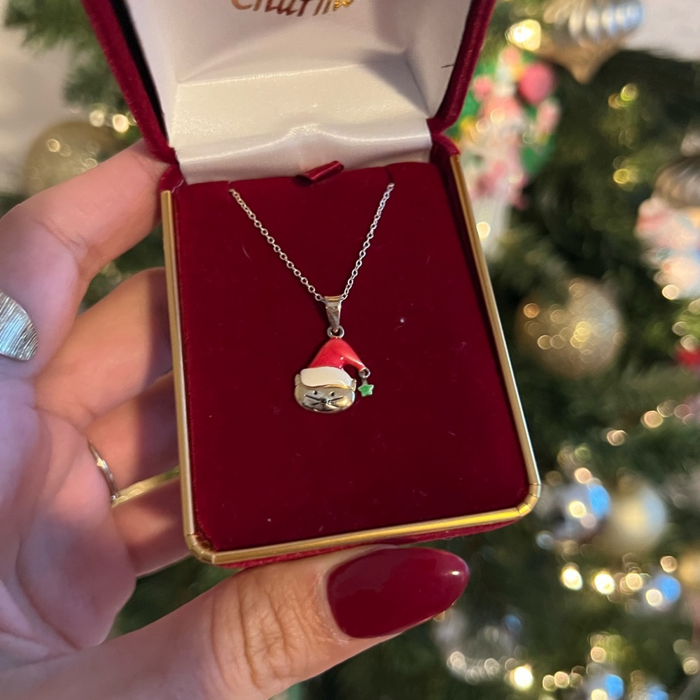 Sterling Silver Santa Cat Necklace